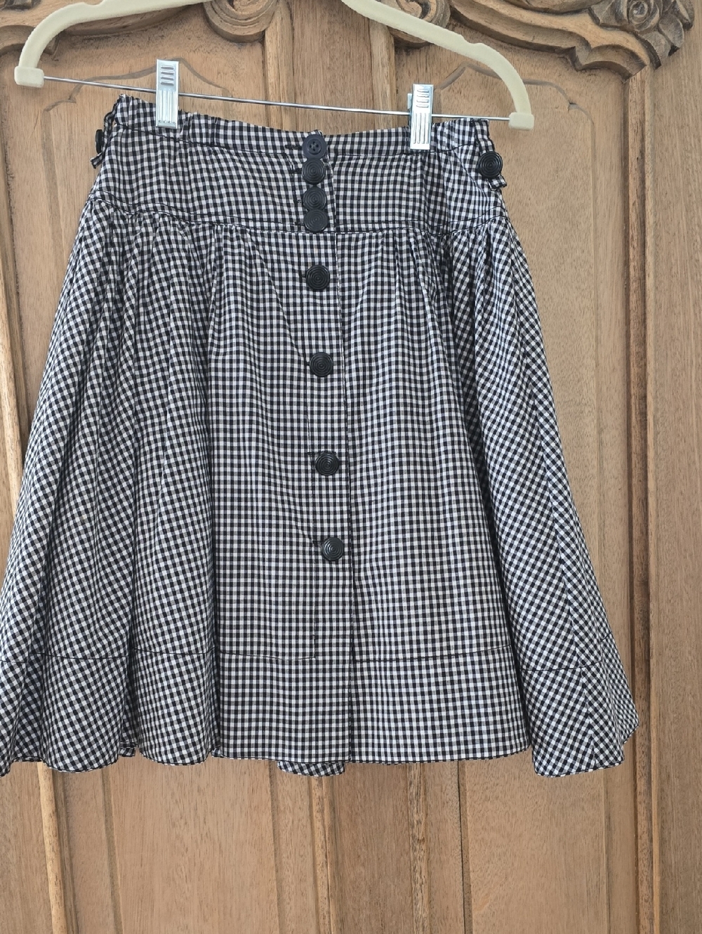 Byron Lars Black and White Gingham Button-Front Women’s Skirt With Tulle